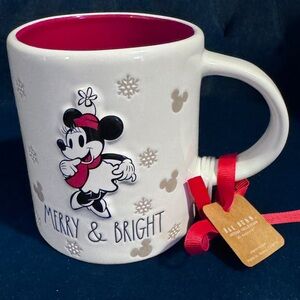 Rae Dunn Disney Minnie Mouse Merry & Bright Christmas Mug With Mickey Pattern